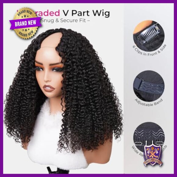 Human Hair V Part Wig 14 Inch Glueless Clip In 180% Density Curly